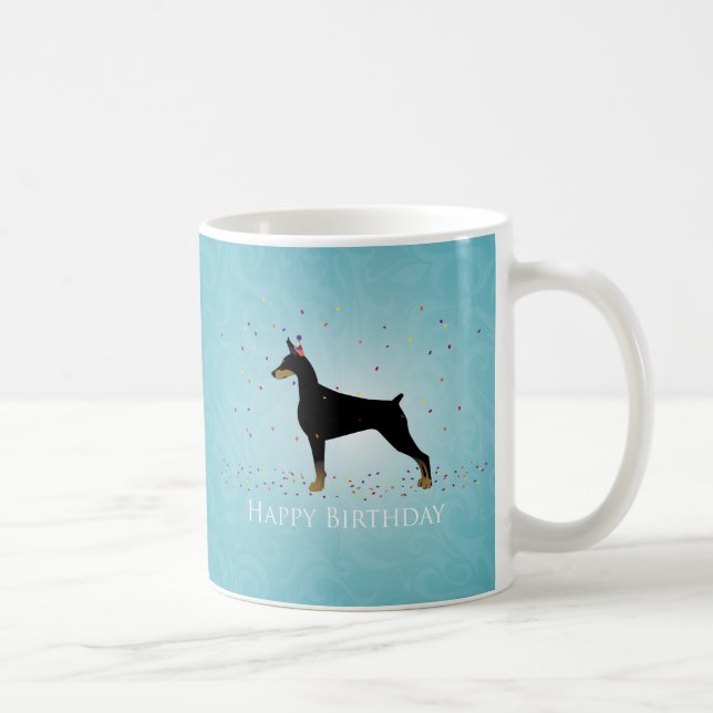 Doberman Pinscher Happy Birthday Design Kaffeetasse (Rechts)