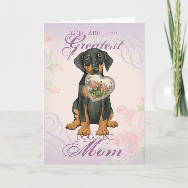 Doberman Pinscher Heart Mama Karte (Vorderseite)