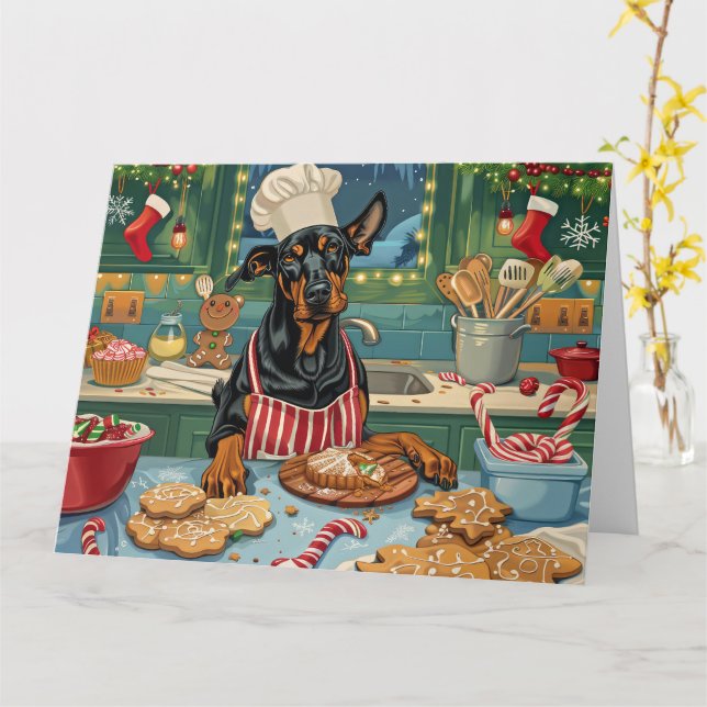 Doberman Pinscher Holiday Baking Feierliche Weihna Karte (Gelbe Blume)