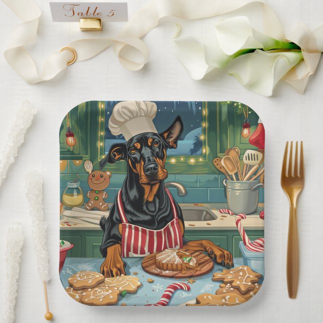 Doberman Pinscher Holiday Baking Feierliche Weihna Pappteller (Hochzeit)