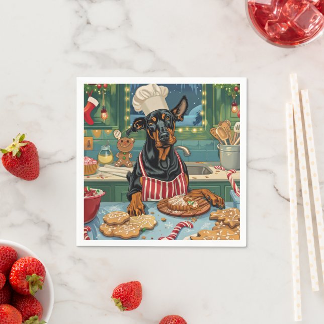 Doberman Pinscher Holiday Baking Feierliche Weihna Serviette (Beispiel)