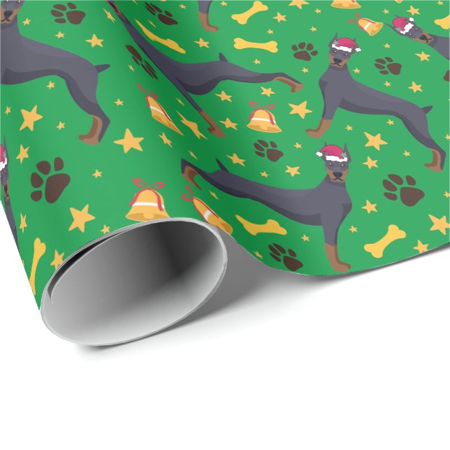 Doberman Pinscher Hund mit Weihnachtsmannmütze Wei Geschenkpapier (Rolleneckpunkt)
