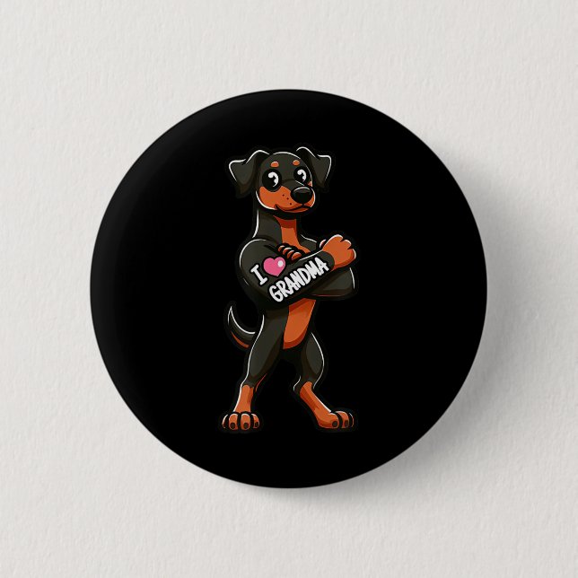 Doberman Pinscher I Liebe Oma Funny Dog Tattoo Button (Vorderseite)