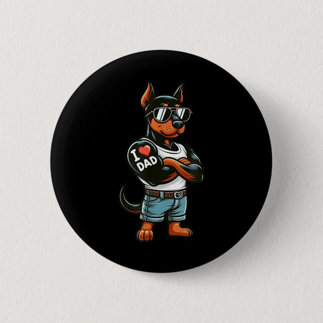 Doberman Pinscher I Liebe Vater Funny Dog Tattoo Button (Vorderseite)