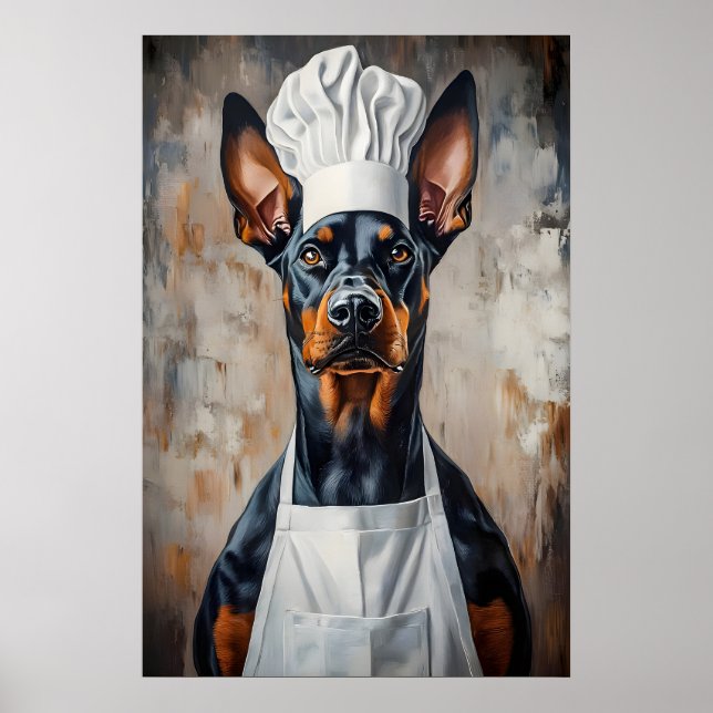 Doberman Pinscher In Chefs Hat Poster, Funny Pet Poster (Vorne)
