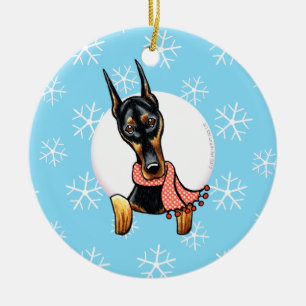 Doberman Pinscher Lass es schneien Keramik Ornament