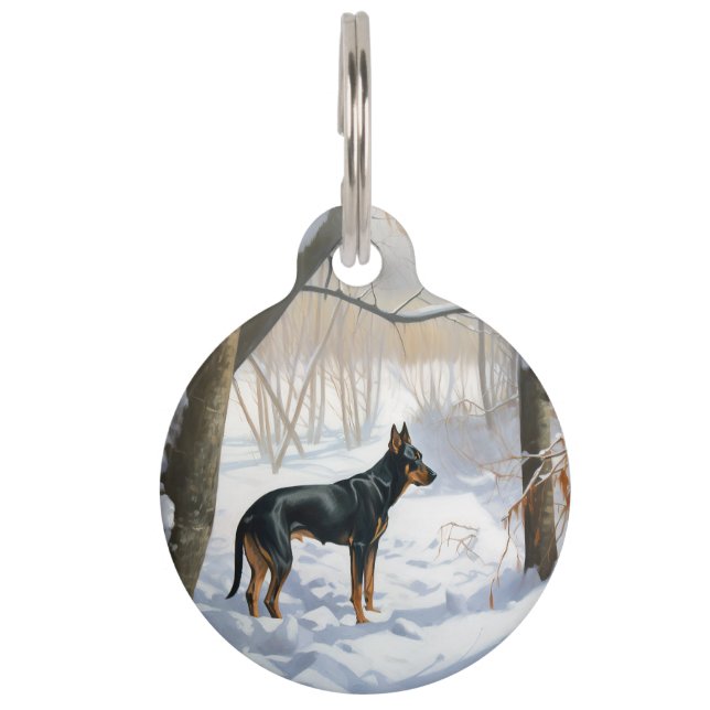 Doberman Pinscher lässt es Weihnachten Haustiermarke (Vorderseite)