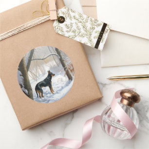 Doberman Pinscher lässt es Weihnachten Runder Aufkleber