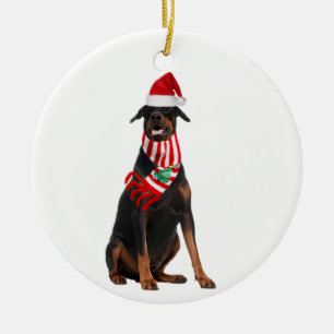 Doberman Pinscher mit Hat Scaft Weihnachten Keramik Ornament
