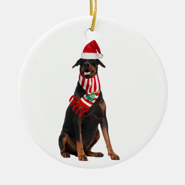 Doberman Pinscher mit Hat Scaft Weihnachten Keramik Ornament (Vorne)