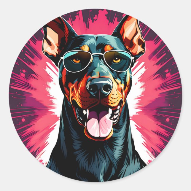 Doberman Pinscher mit Sonnenbrille Runder Aufkleber (Vorderseite)