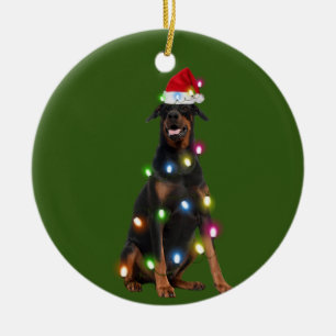 Doberman Pinscher mit Weihnachtsschatten Sant Keramik Ornament