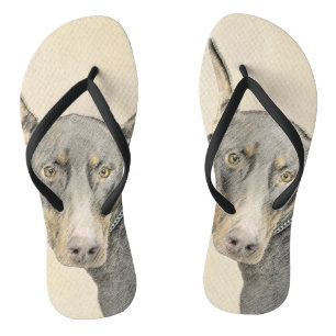 Doberman Pinscher Painting - Original Dog Art Flip Flops