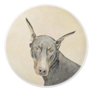 Doberman Pinscher Painting - Original Dog Art Keramikknauf