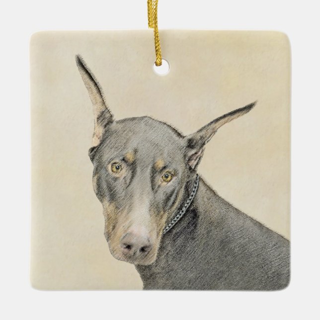 Doberman Pinscher Painting - Original Dog Art Keramikornament (Vorderseite)