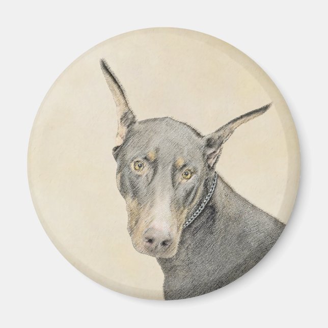 Doberman Pinscher Painting - Original Dog Art Magnet (Vorne)
