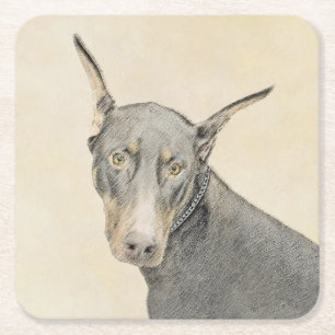 Doberman Pinscher Painting - Original Dog Art Rechteckiger Pappuntersetzer