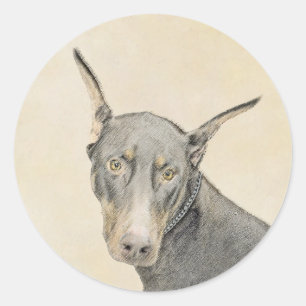 Doberman Pinscher Painting - Original Dog Art Runder Aufkleber