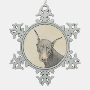 Doberman Pinscher Painting - Original Dog Art Schneeflocken Zinn-Ornament