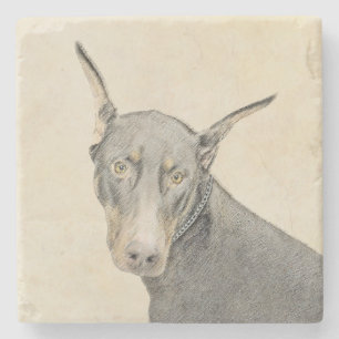 Doberman Pinscher Painting - Original Dog Art Steinuntersetzer