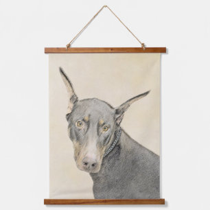 Doberman Pinscher Painting - Original Dog Art Wandteppich Mit Holzrahmen