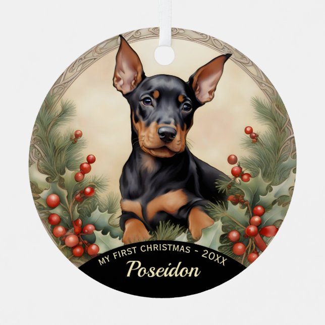 Doberman Pinscher Puppy's First Christmas Ornament (Vorderseite)