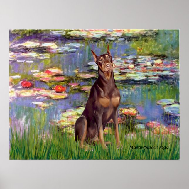 Doberman Pinscher (rot) - Lilies 2 Poster (Vorne)