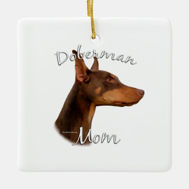 Doberman Pinscher (rot) Mama 2 Keramikornament (Vorderseite)