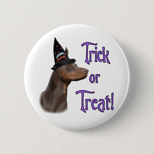 Doberman Pinscher (rot) Trick Button (Vorderseite)
