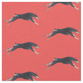 Doberman Pinscher Running Red Dog Kunstwerk Stoff