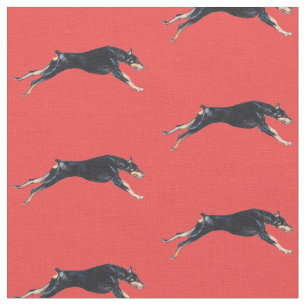 Doberman Pinscher Running Red Dog Kunstwerk Stoff