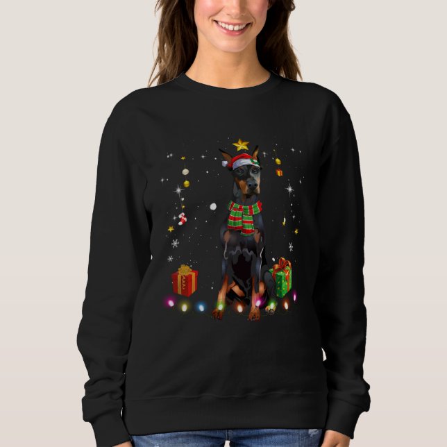 Doberman Pinscher Santa Christmas Tree Lights Xmas Sweatshirt (Vorderseite)