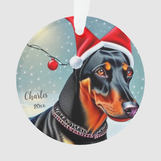 Doberman Pinscher, Santa Dog, Weihnachtsschmuck Ornament (Vorderseite)