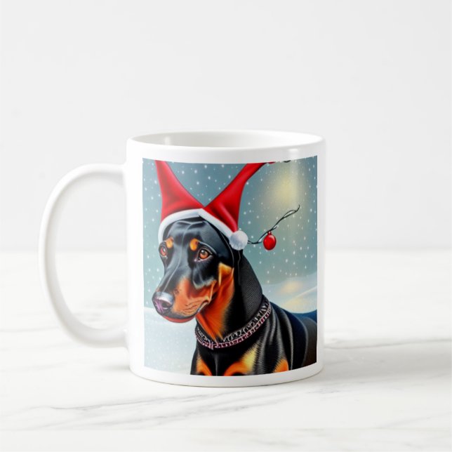 Doberman Pinscher, Santa, Weihnachts-Kaffee-Tasse Kaffeetasse (Links)