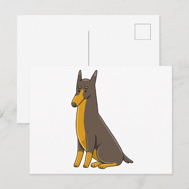 Doberman Pinscher Sitting Cartoon Postkarte (Vorne/Hinten)