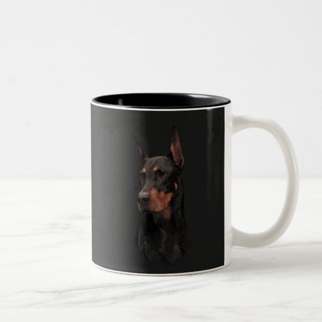 Doberman Pinscher, Square Wall Clock T - Shirt But Zweifarbige Tasse (Rechts)