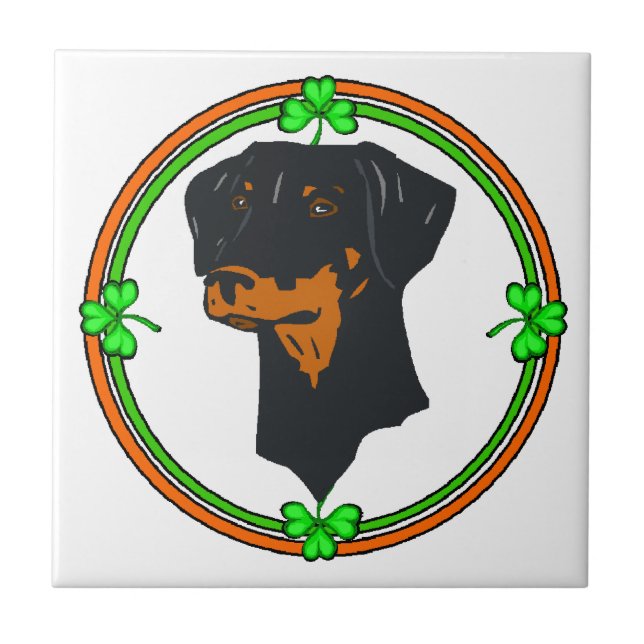Doberman Pinscher St Patricks Fliese (Vorderseite)