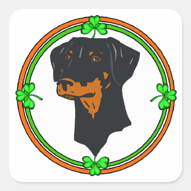 Doberman Pinscher St Patricks Quadratischer Aufkleber (Vorderseite)
