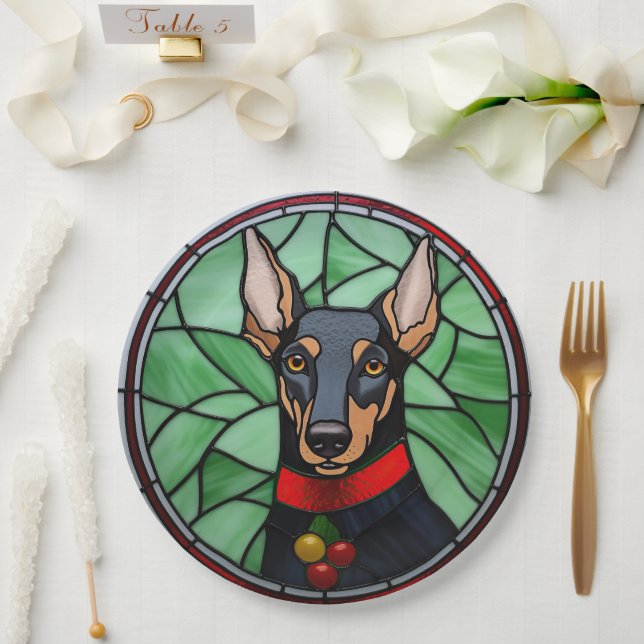 Doberman Pinscher Stached Glass Christmas Pappteller (Hochzeit)