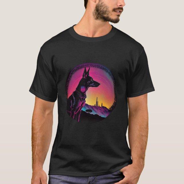 Doberman Pinscher Synthwave 80s Retrowave Aestheti T-Shirt (Vorderseite)