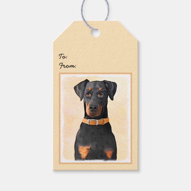 Doberman Pinscher Unzugeschnittene Malerei Origina Geschenkanhänger (Vorderseite)