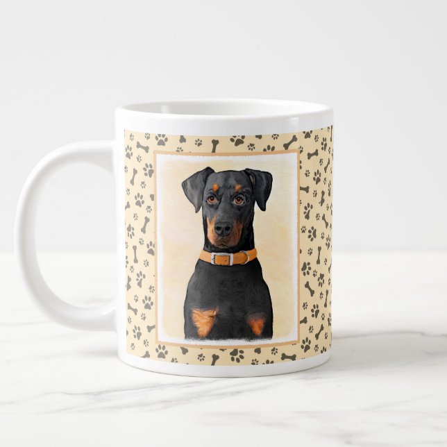 Doberman Pinscher Unzugeschnittene Malerei Origina Jumbo-Tasse (Links)