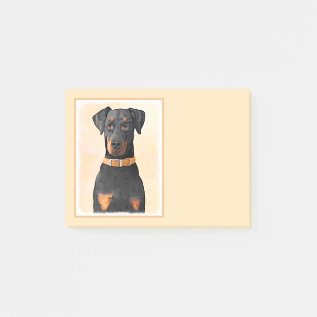 Doberman Pinscher Unzugeschnittene Malerei Origina Post-it Klebezettel (Vorderseite)