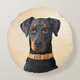 Doberman Pinscher Unzugeschnittene Malerei Origina Rundes Kissen