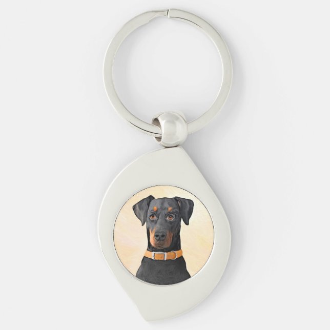 Doberman Pinscher Unzugeschnittene Malerei Origina Schlüsselanhänger (Vorderseite)