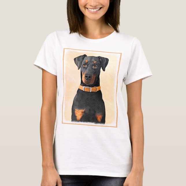 Doberman Pinscher Unzugeschnittene Malerei Origina T-Shirt (Vorderseite)