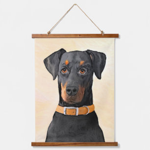 Doberman Pinscher Unzugeschnittene Malerei Origina Wandteppich Mit Holzrahmen