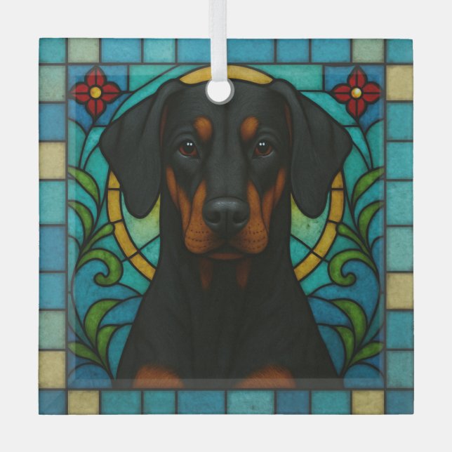 Doberman Pinscher Unzugeschnittener Hund "Festglas Ornament Aus Glas (Vorderseite)
