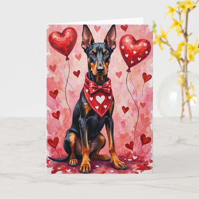 Doberman Pinscher Valentine’s Day Dog with Hearts  Karte (Gelbe Blume)