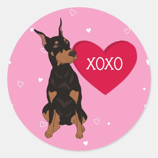 Doberman Pinscher Valentinstag Runder Aufkleber (Vorderseite)